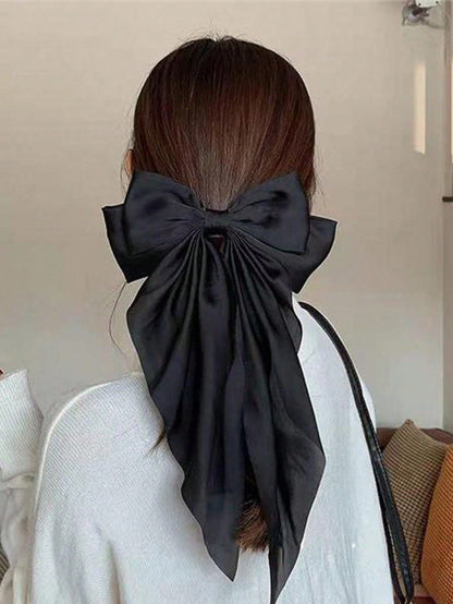 1-2 piezas Clip para el cabello de cinta de satén negro/blanco/rojo sobredimensionado para mujer, accesorio para el cabello elegante y chic para uso diario y a juego con atuendos
