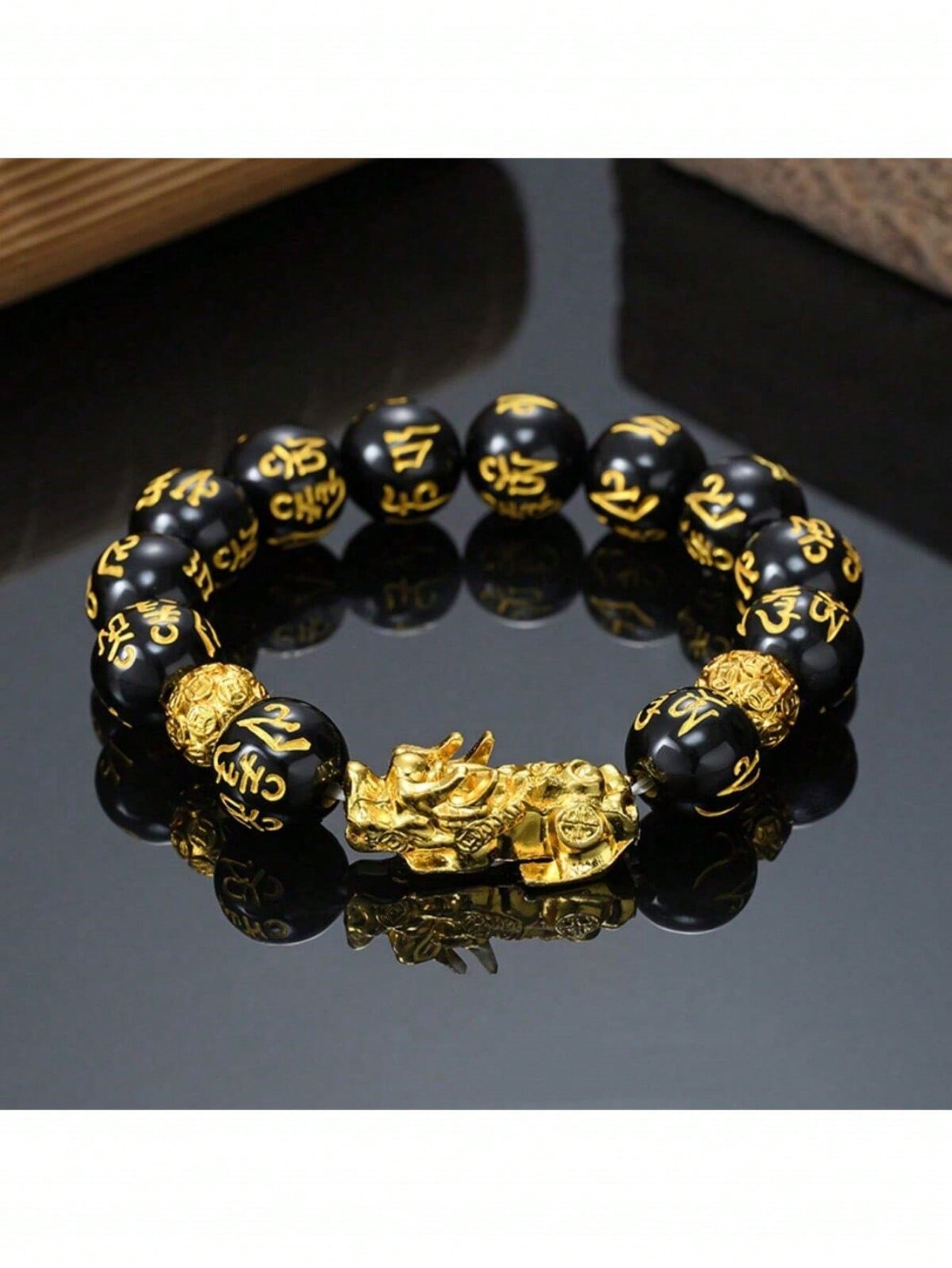 1 pieza Pulsera con dije de Pixiu de piedra de obsidiana exquisita - Atrae riqueza y buena fortuna, amuleto de la suerte negro unisex - Regalo perfecto para el Día del Padre, ella o él, Navidad, Acción de Gracias, Año Nuevo y vacaciones