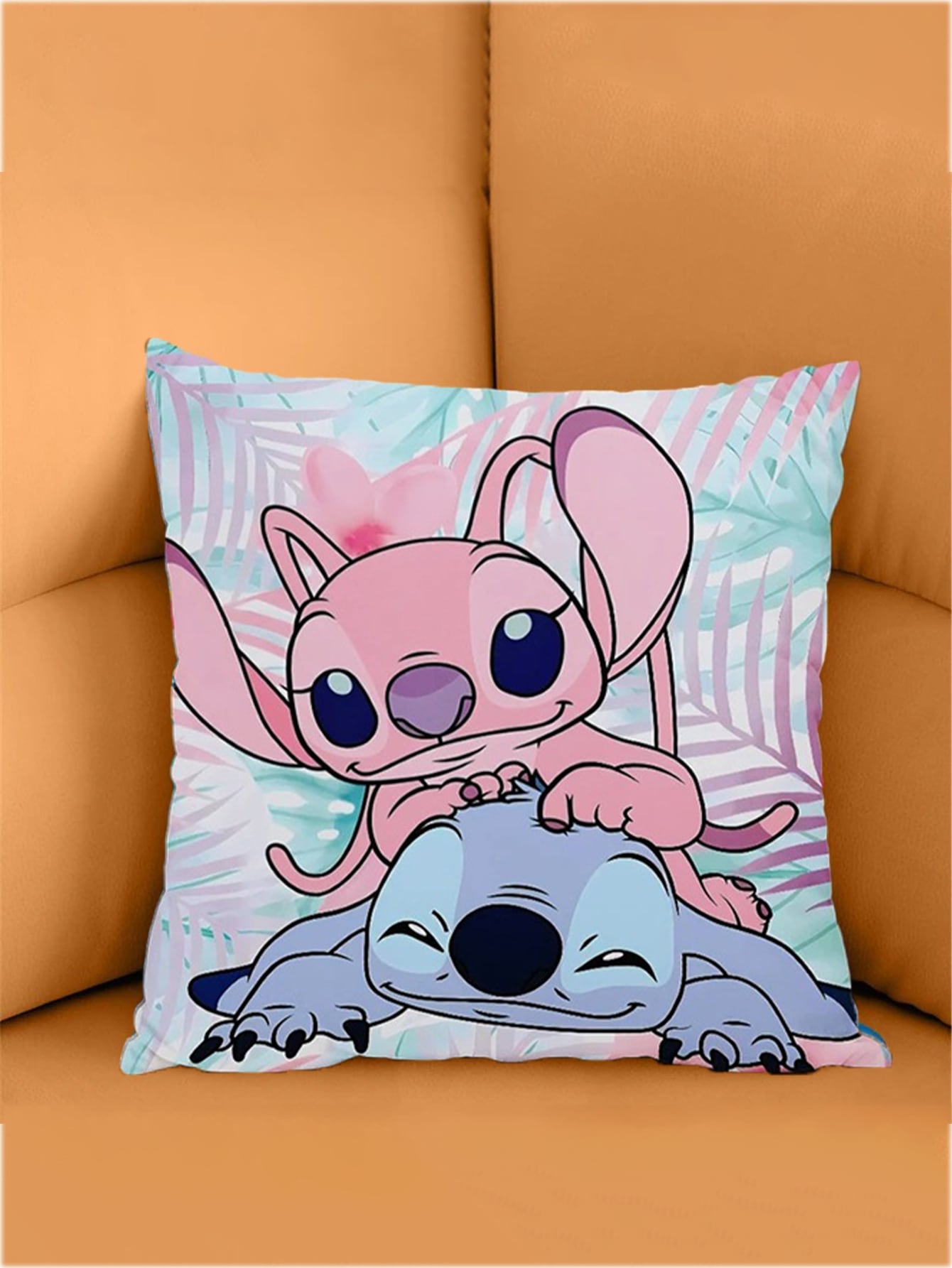 Disney Funda de cojín cuadrada de 45 x 45 cm con estampado de Stitch de dibujos animados lindos, de felpa suave, para decoración del hogar en la sala de estar, cama o sofá. (Algunas partes pueden ser aleatorias)