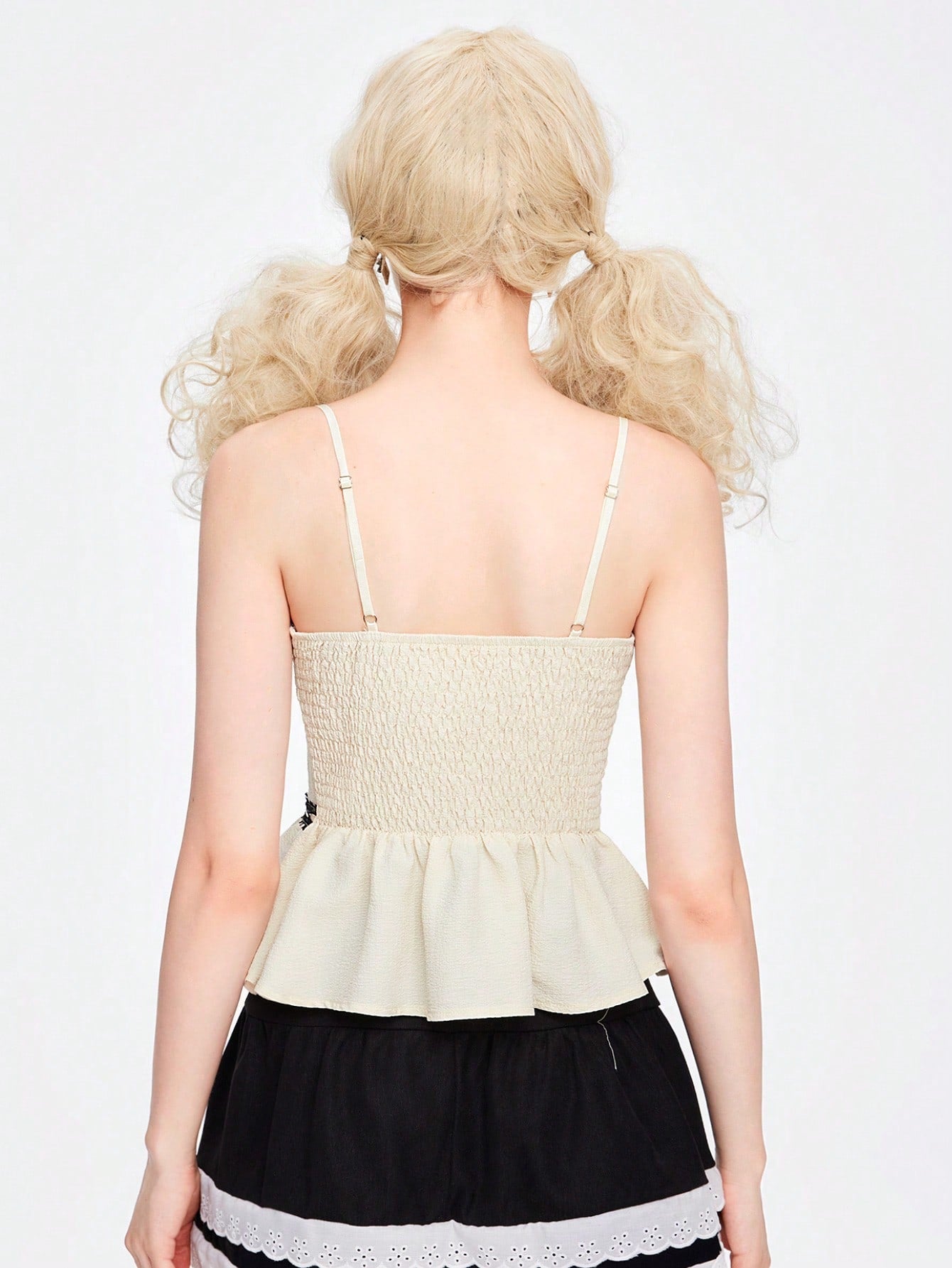 ROMWE Kawaii Top de encaje de verano con espalda de nadador, ribete de volantes y cintas delanteras para mujer