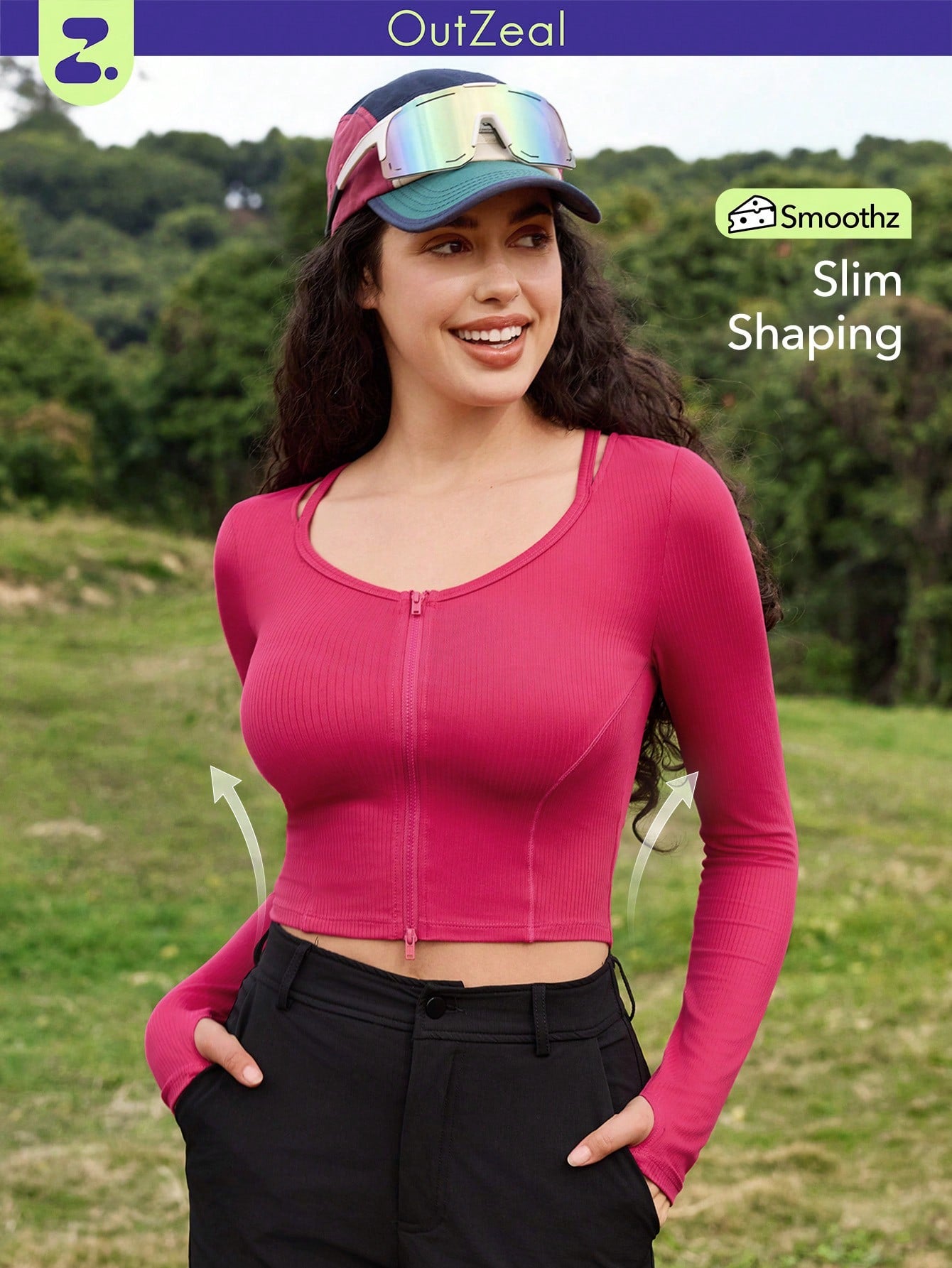 OutZeal Sudaderas primaverales de manga larga, de ajuste slim, de secado rápido, con cierre de cremallera, tirantes de canalé cómodos y suaves como la mantequilla, en color musgo