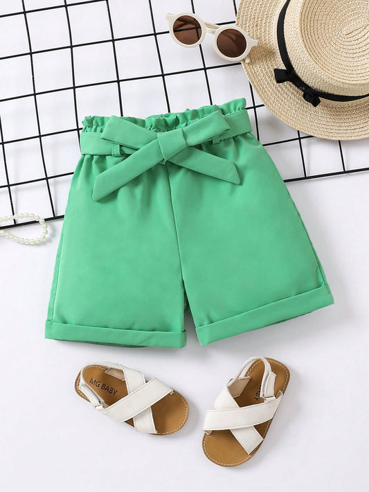 Pantalones cortos de verano de cintura alta con línea A y pierna ancha con cinturón, para niñas jóvenes de moda