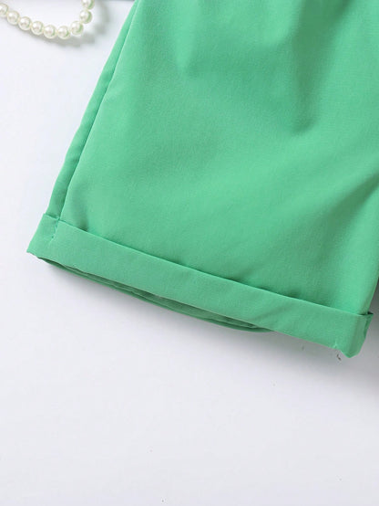 Pantalones cortos de verano de cintura alta con línea A y pierna ancha con cinturón, para niñas jóvenes de moda