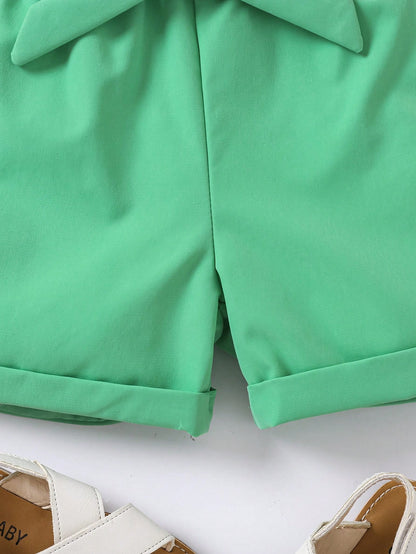 Pantalones cortos de verano de cintura alta con línea A y pierna ancha con cinturón, para niñas jóvenes de moda