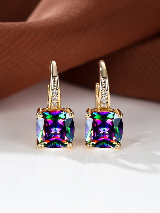 Pendientes de aro cuadrado con diseño de gema
