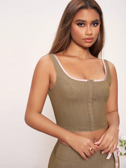 Piper Lyons Top de tirantes de cuello cuadrado de color contrastante para mujer, ideal para vacaciones, primavera y verano, playa, salir, festivales, Ibiza