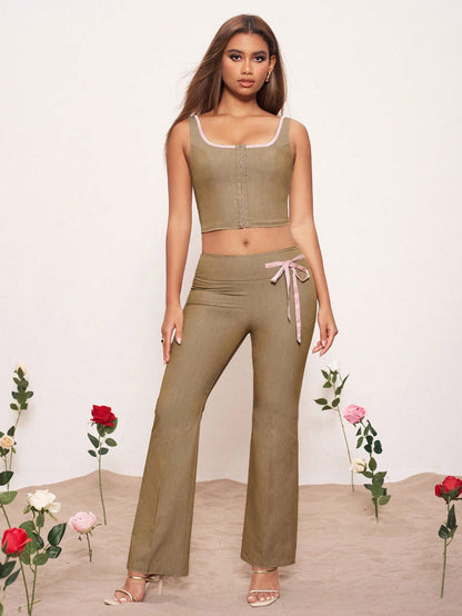 Piper Lyons Top de tirantes de cuello cuadrado de color contrastante para mujer, ideal para vacaciones, primavera y verano, playa, salir, festivales, Ibiza