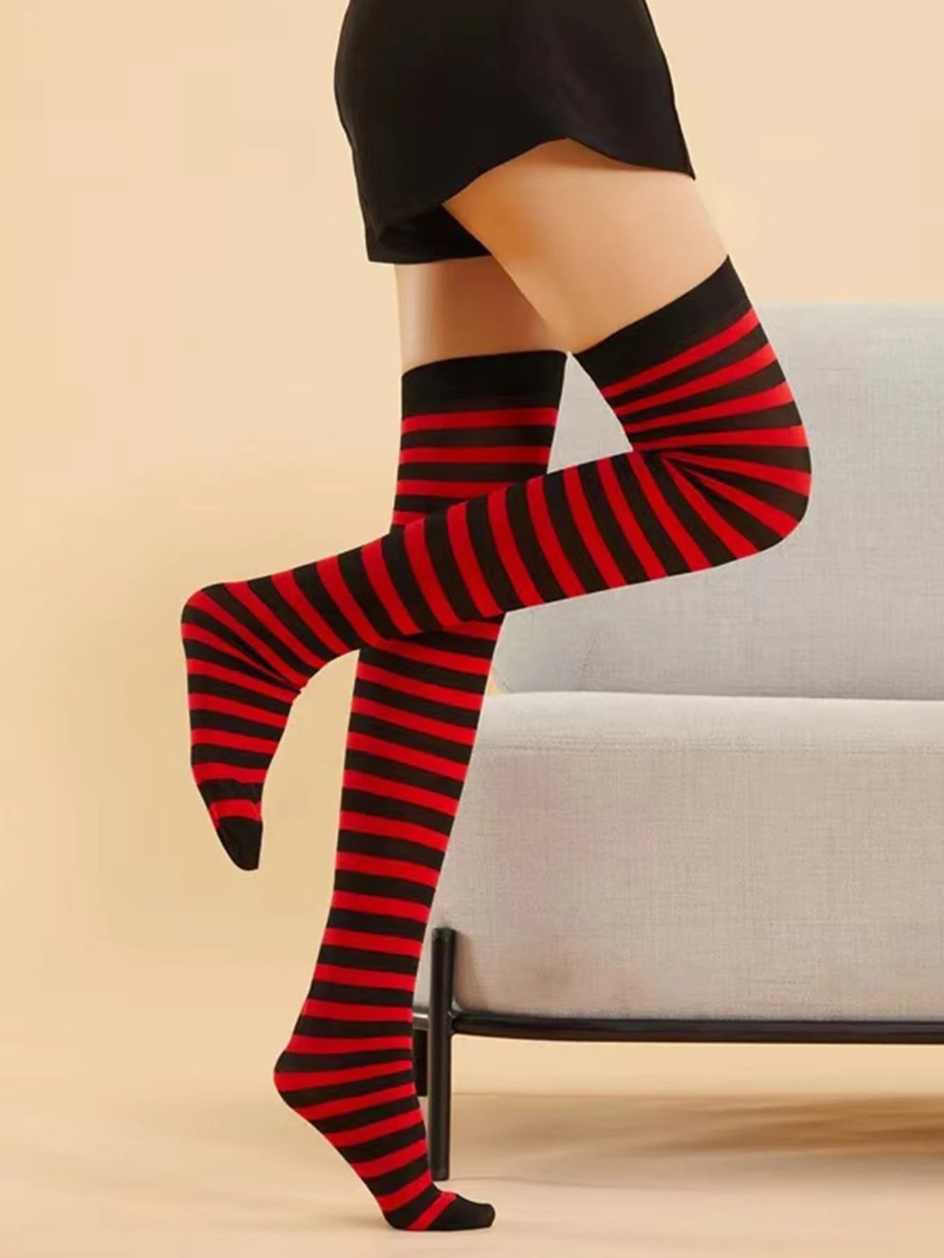 ROMWE Academia Calcetines sobre rodilla con patrón de rayas