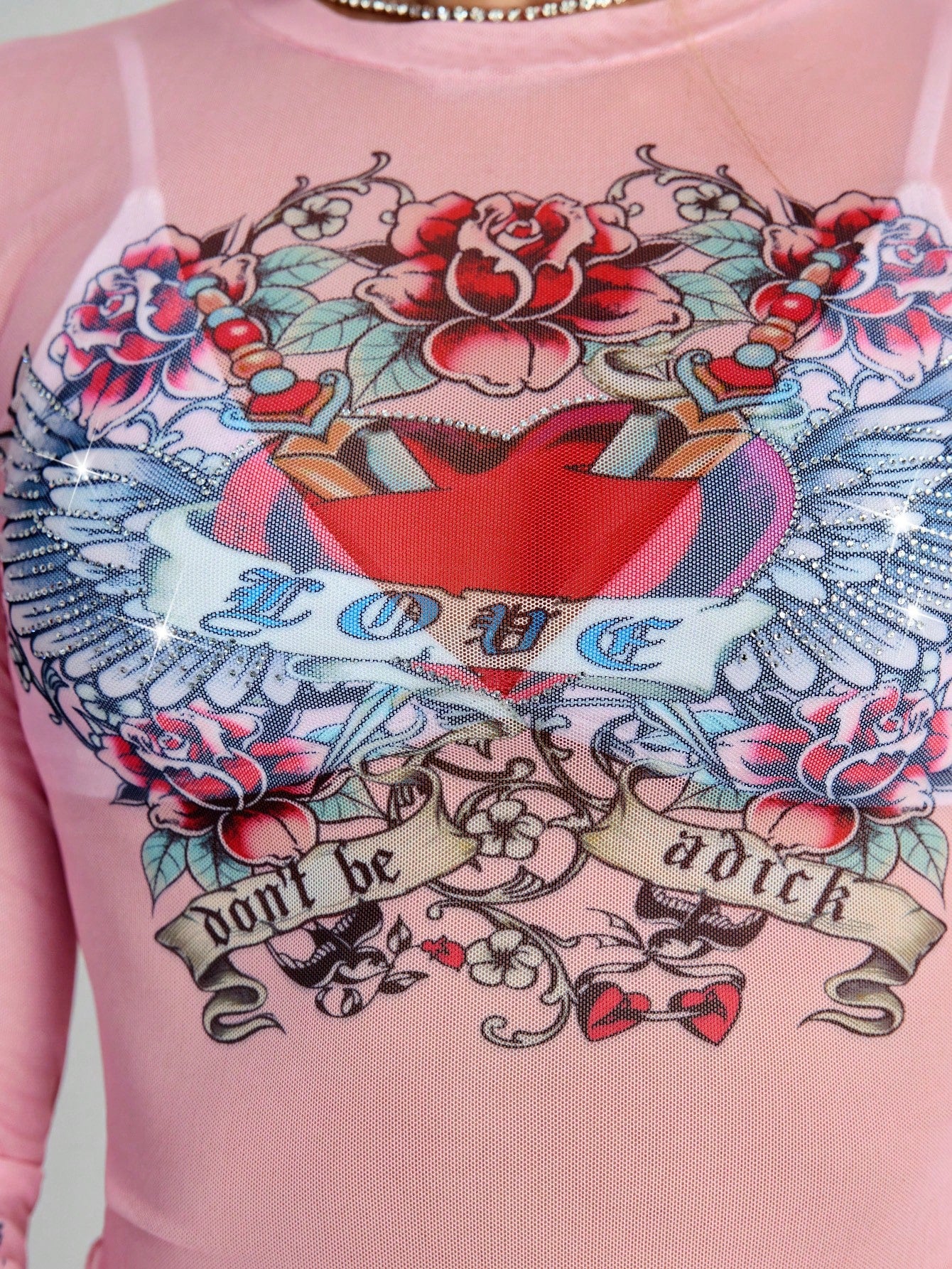 ROMWE Avant Blusa de manga larga con cuello redondo y estampado minimalista para mujer