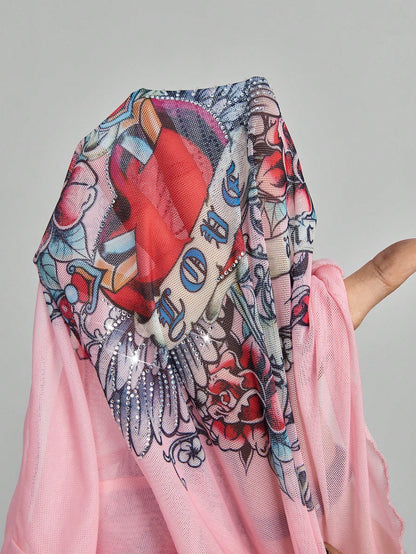 ROMWE Avant Blusa de manga larga con cuello redondo y estampado minimalista para mujer