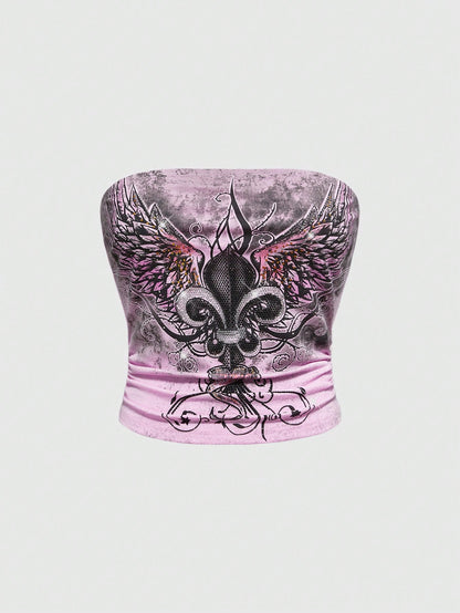 ROMWE Avant Camiseta de tirantes corta con diseño de alas de strass para mujer, de estilo Y2K, para el verano