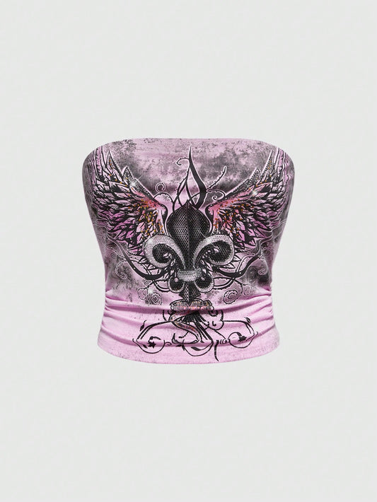 ROMWE Avant Camiseta de tirantes corta con diseño de alas de strass para mujer, de estilo Y2K, para el verano
