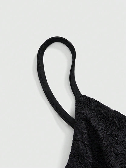 ROMWE Avant Camiseta de tirantes de mujer con estampado de letras y patchwork de encaje para el verano