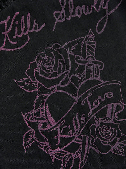 ROMWE Avant Camiseta de tirantes de mujer con estampado de letras y patchwork de encaje para el verano