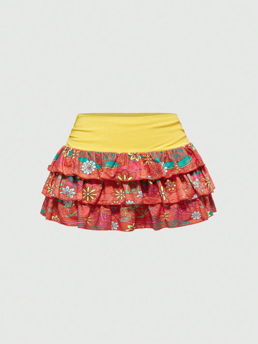 ROMWE Avant Minifalda naranja de cintura baja estilo sexy tipo pastel para mujer, ideal para playa y resort