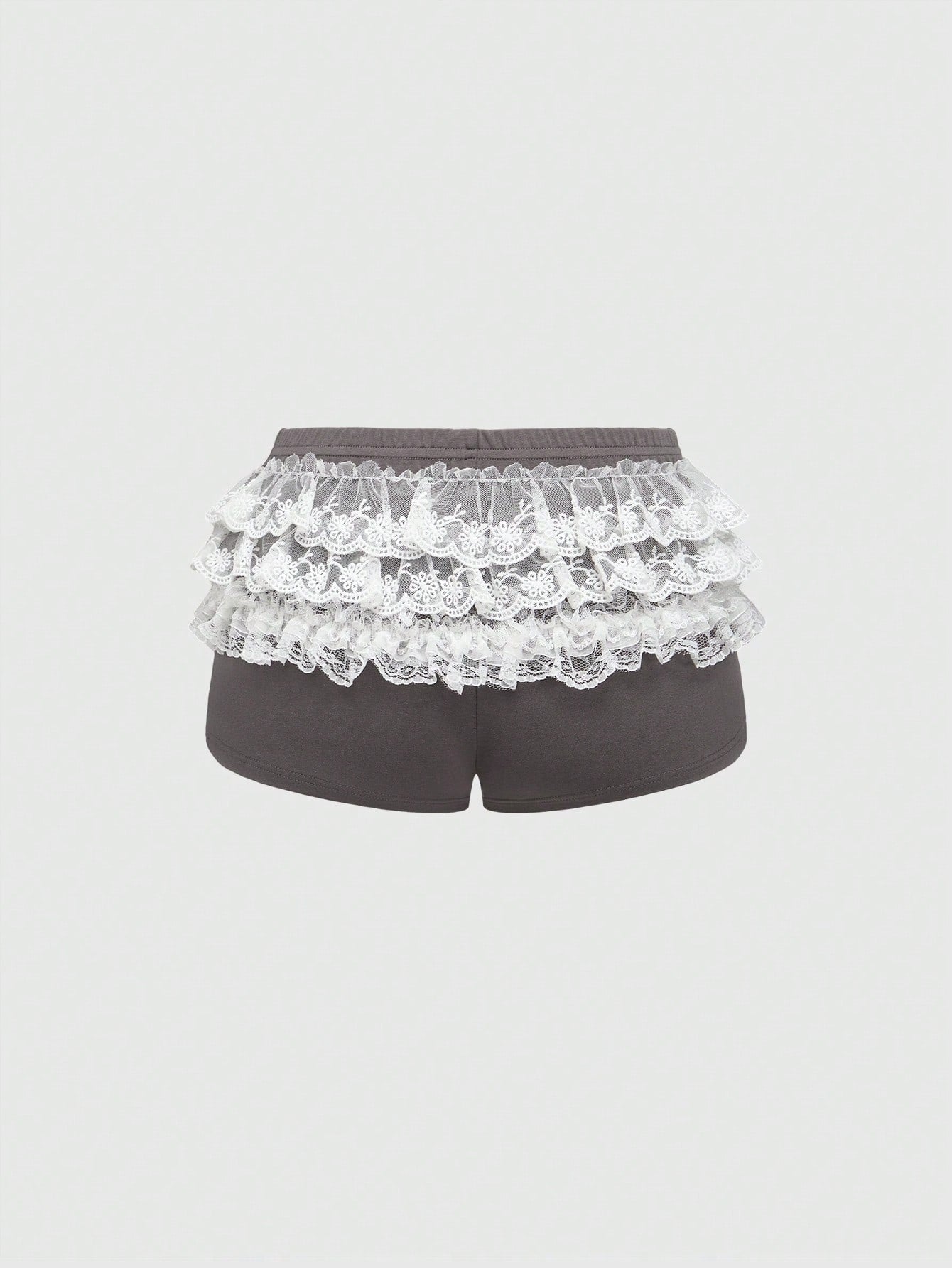 ROMWE Avant Shorts con diseño de lazo, de cintura ultra baja, con capas de encaje y malla estilo ballet, de estilo atlético