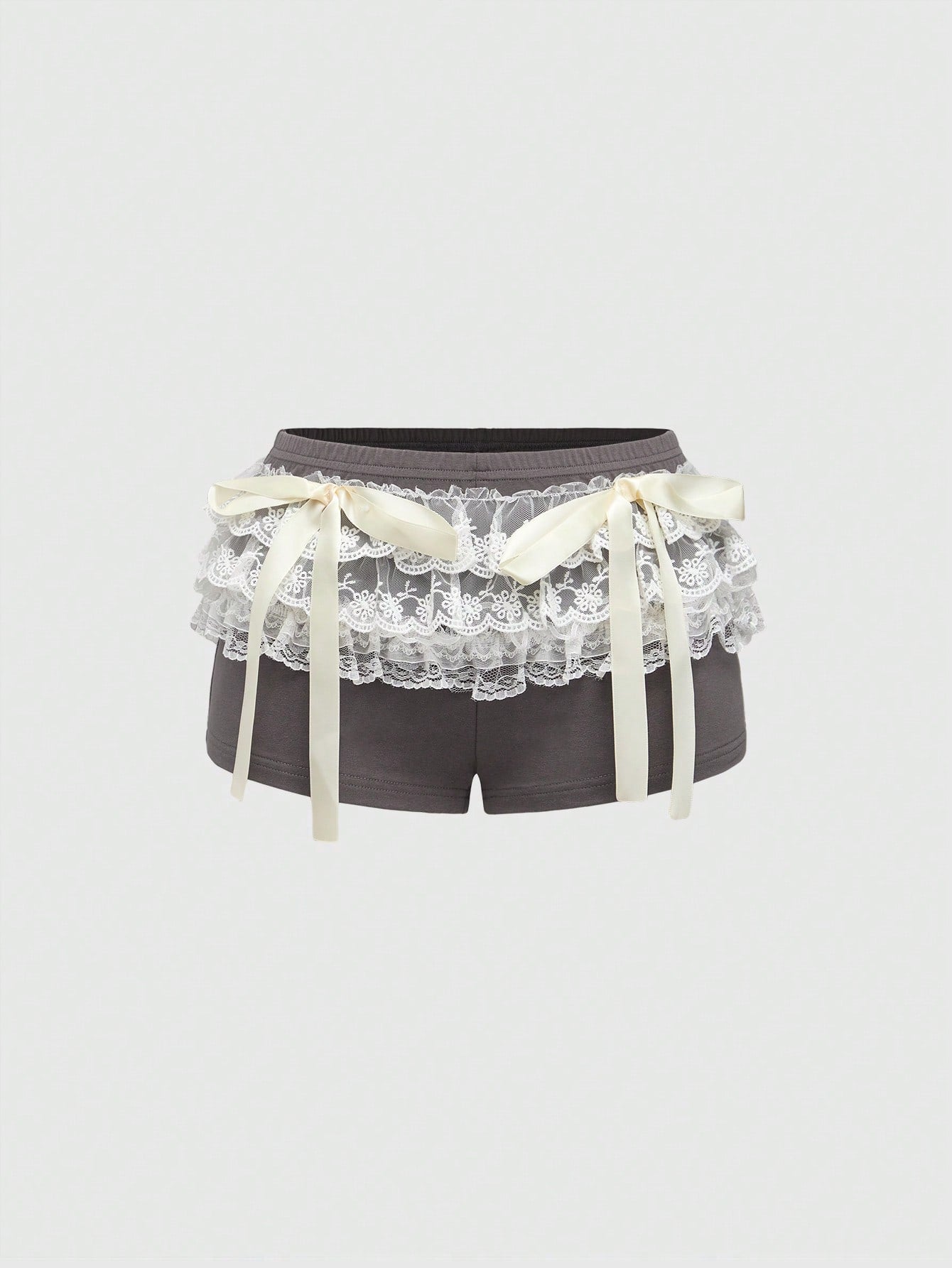 ROMWE Avant Shorts con diseño de lazo, de cintura ultra baja, con capas de encaje y malla estilo ballet, de estilo atlético