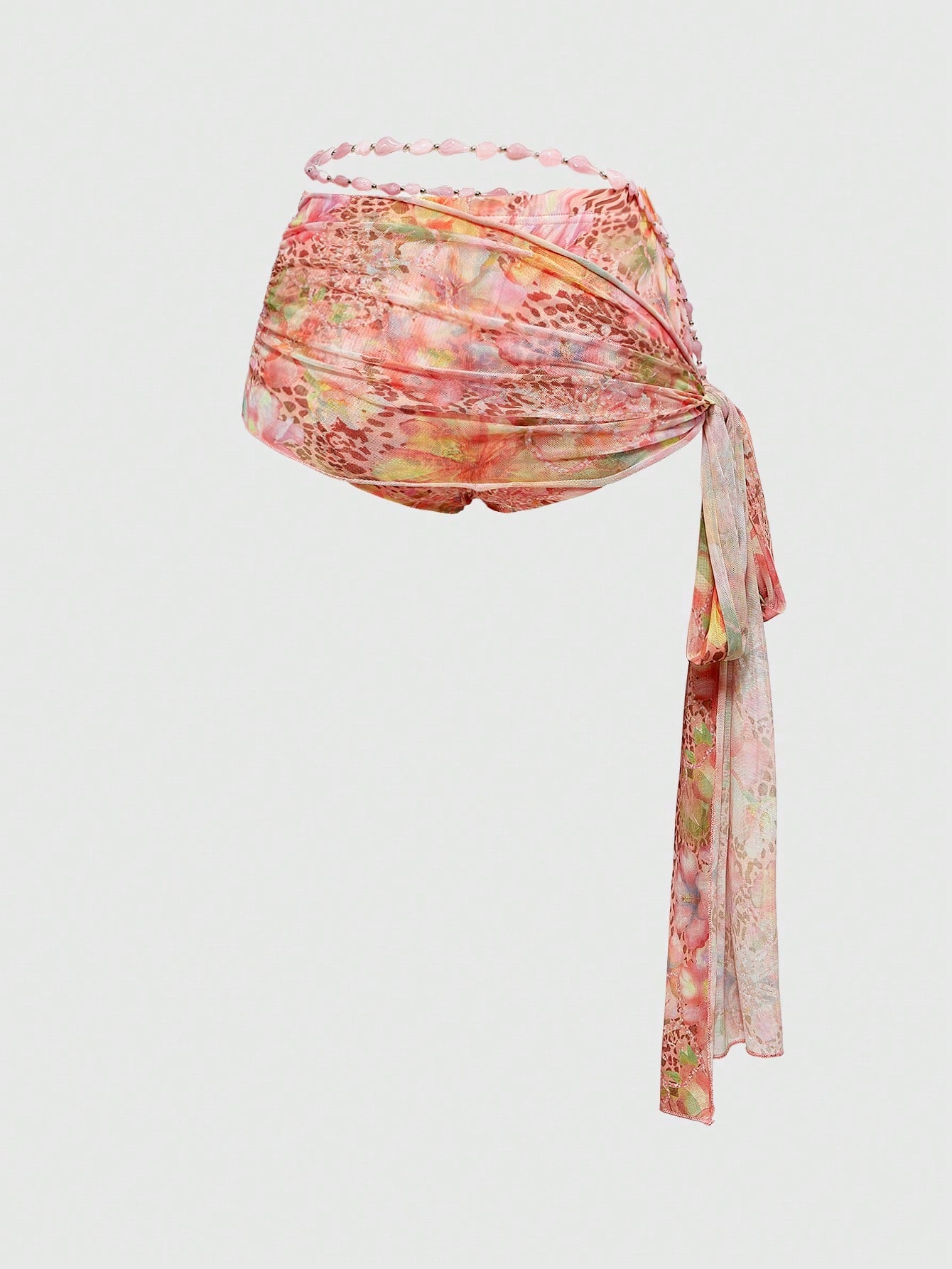 ROMWE Avant Shorts mini de cintura extra baja con estampado de cadenas y flores 3D en estilo romántico y sexy para vacaciones de mujeres