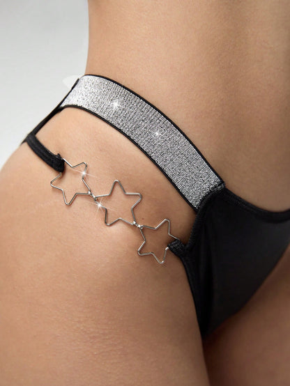ROMWE Avant Tanga de mujer innovador con estampado de estrellas metálicas para festivales rave