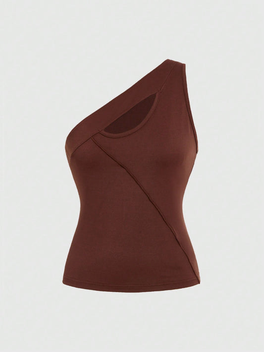 ROMWE Avant Top de tirantes asimétrico de mujer con parches huecos y estilo vintage streetwear