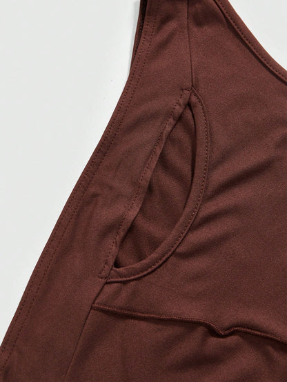 ROMWE Avant Top de tirantes asimétrico de mujer con parches huecos y estilo vintage streetwear