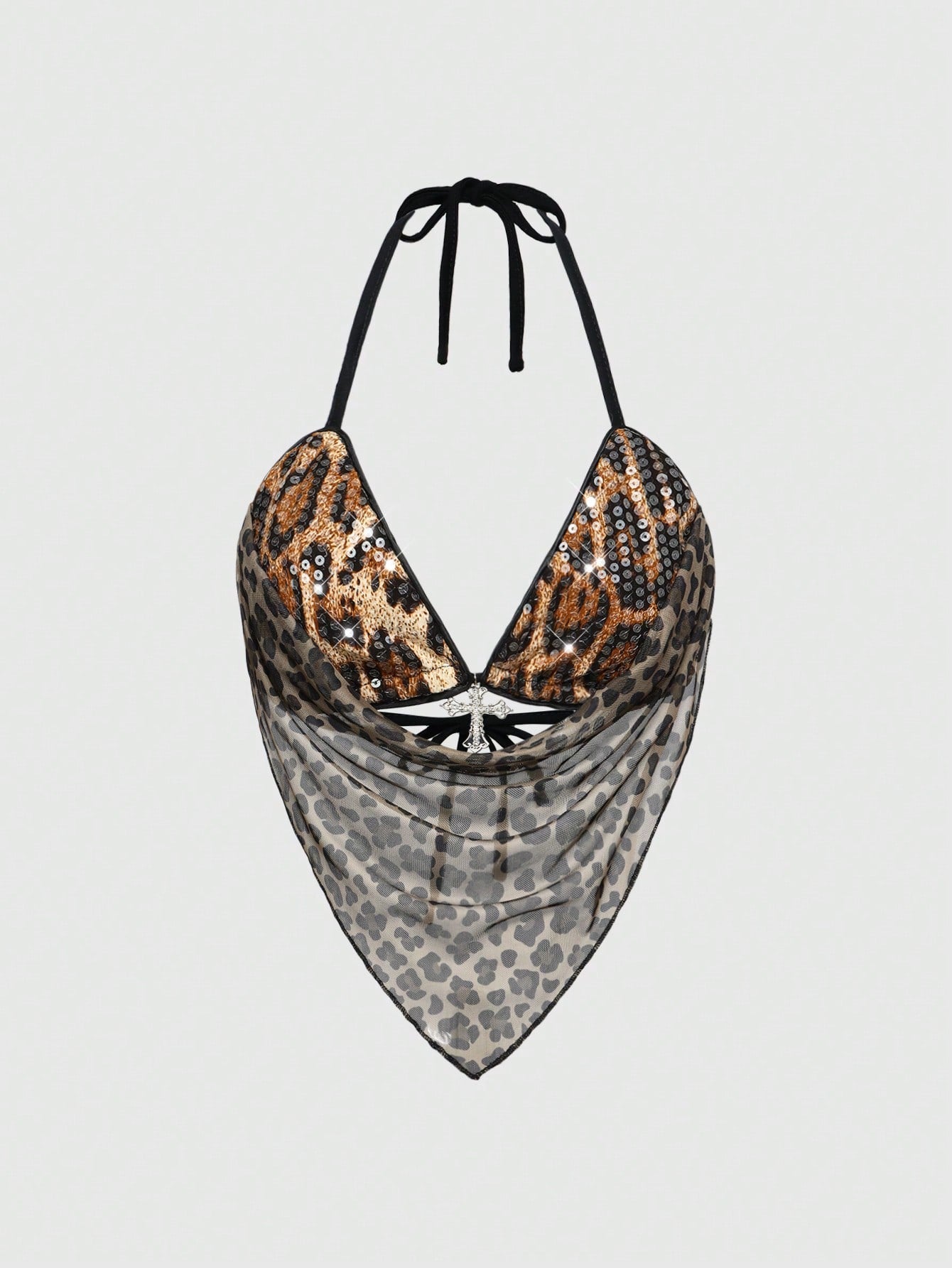 ROMWE Avant Top de tirantes de mujer con cuello de pico, con 2 en 1 en lentejuelas y estampado de leopardo, estilo Y2K Harajuku