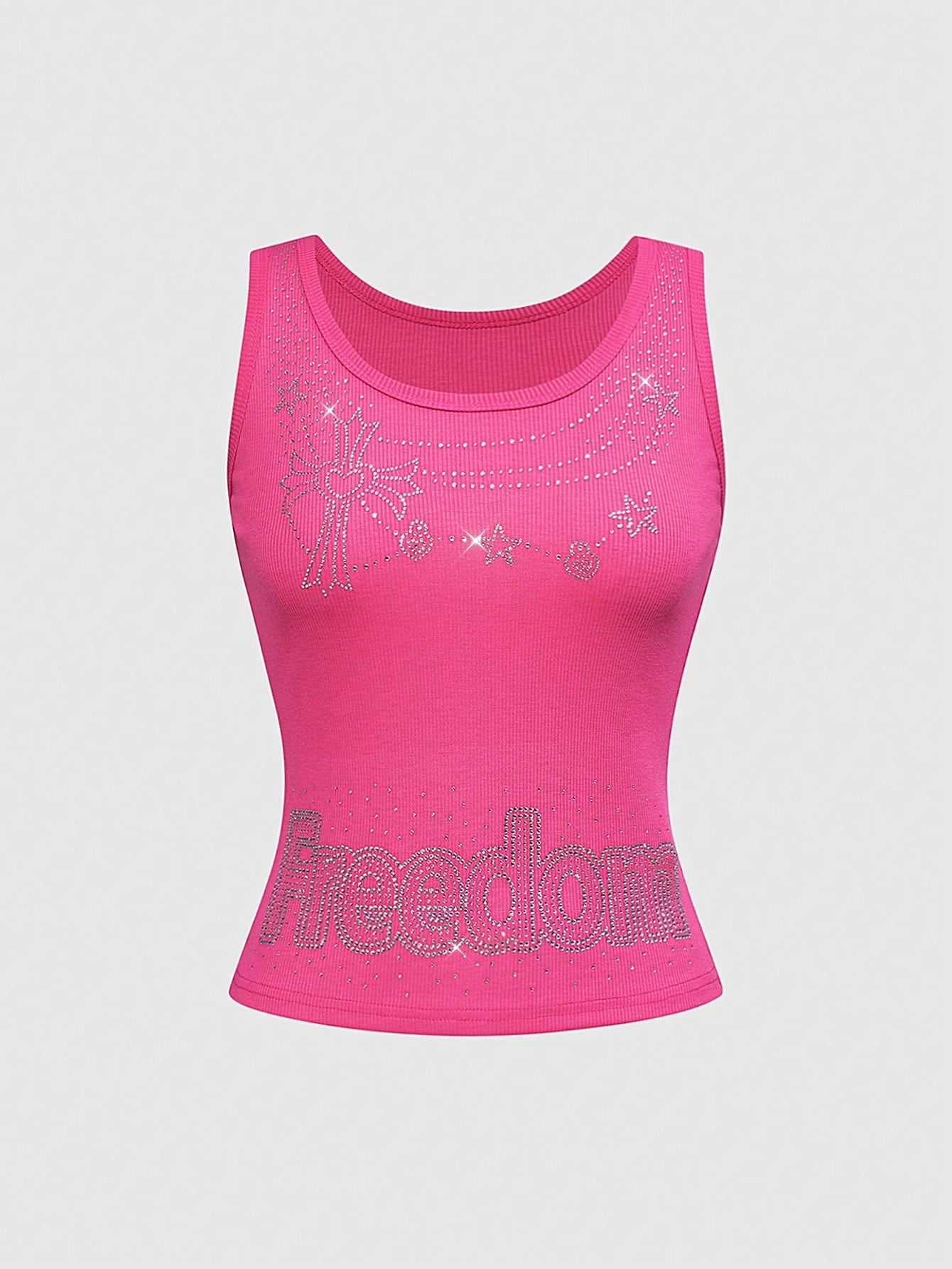 ROMWE Avant Top de tirantes rosado con cristal, cruz adornada y remaches de strass para mujeres, estilo Y2K