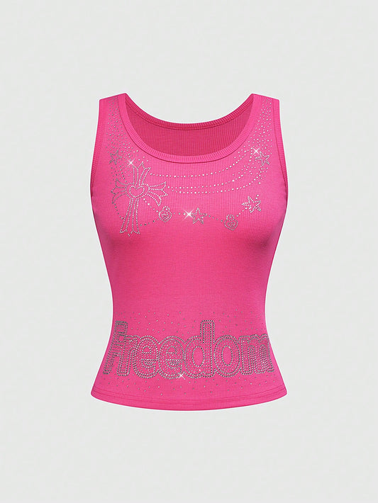 ROMWE Avant Top de tirantes rosado con cristal, cruz adornada y remaches de strass para mujeres, estilo Y2K