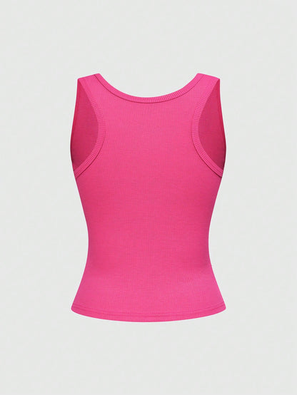 ROMWE Avant Top de tirantes rosado con cristal, cruz adornada y remaches de strass para mujeres, estilo Y2K