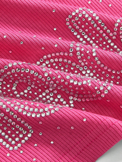 ROMWE Avant Top de tirantes rosado con cristal, cruz adornada y remaches de strass para mujeres, estilo Y2K