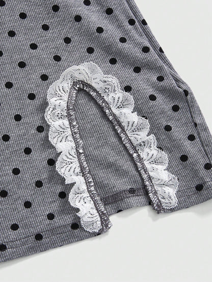 ROMWE Avant Vestido de punto con estampado de lunares, recortes en contraste de color y abertura sexy, con estilo retro del sur de Francia y Sicilia, de 2 en 1