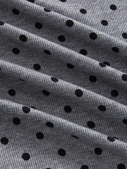 ROMWE Avant Vestido de punto con estampado de lunares, recortes en contraste de color y abertura sexy, con estilo retro del sur de Francia y Sicilia, de 2 en 1