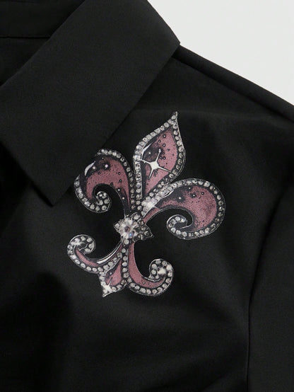 ROMWE Blusa con mangas acampanadas, estampado de cruz y alas, con cadena y campanas