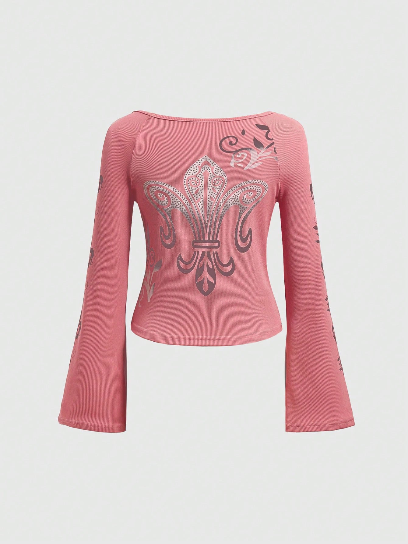 ROMWE Camiseta De Manga Acampanada Con Estampado De Patrón