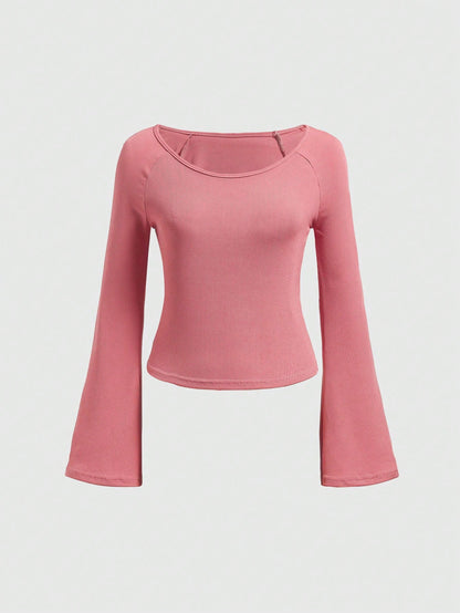 ROMWE Camiseta De Manga Acampanada Con Estampado De Patrón