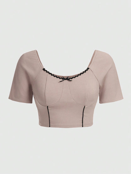 ROMWE Camiseta casual de mujer con mangas raglán y lazo lindo