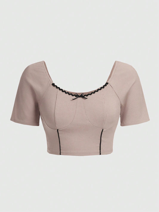 ROMWE Camiseta casual de mujer con mangas raglán y lazo lindo