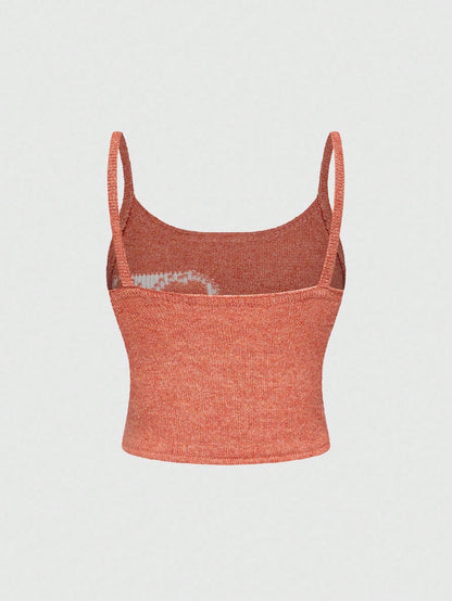 ROMWE Camiseta de mujer de punto jacquard, primavera/verano