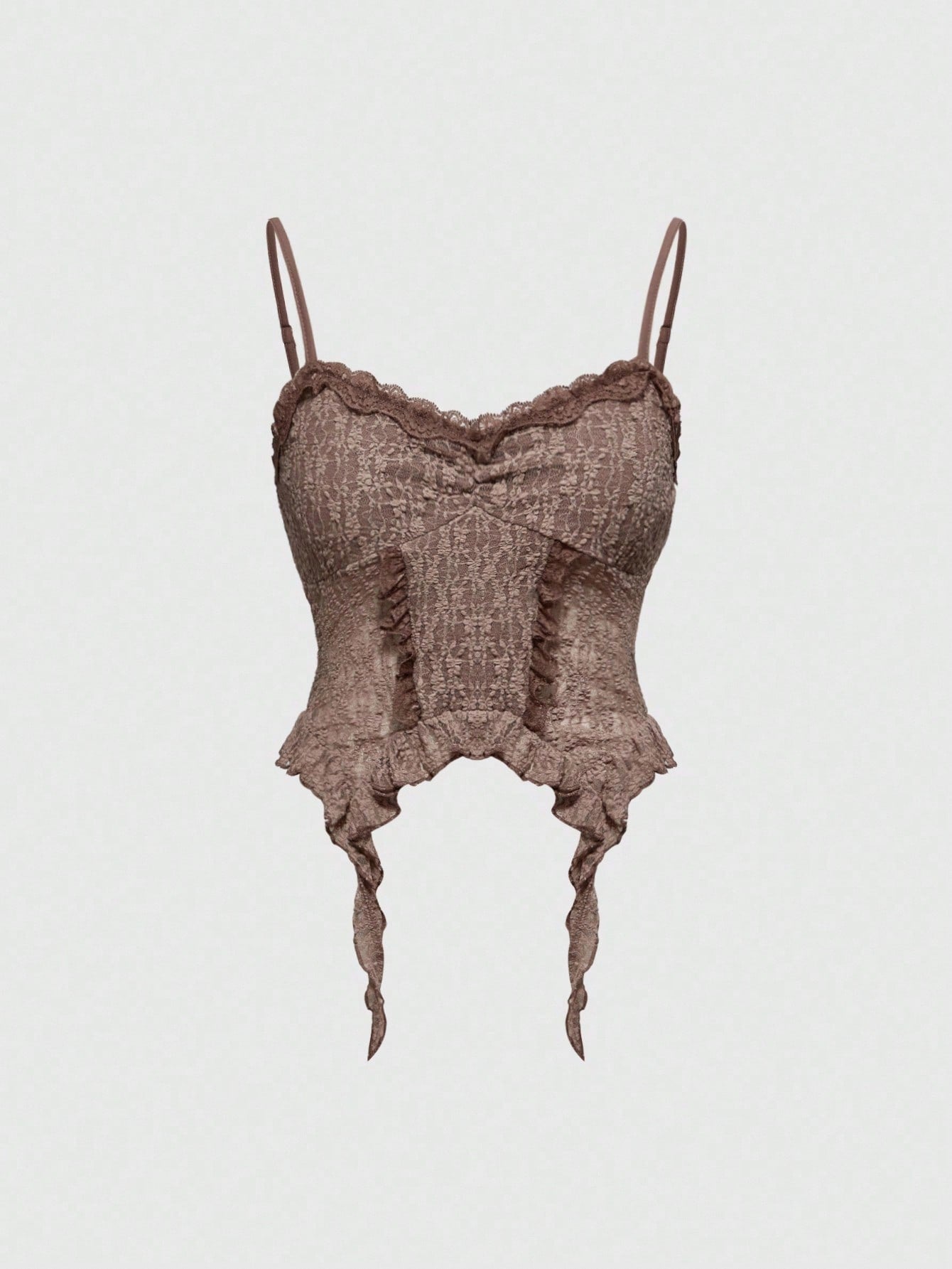 ROMWE Camiseta de tirantes ajustada con dobladillo asimétrico de encaje con textura desgastada y aspecto desaliñado