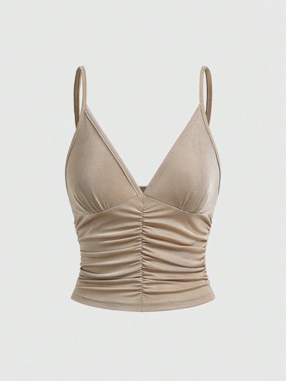 ROMWE Camiseta de tirantes con volantes sexy para mujer