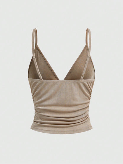 ROMWE Camiseta de tirantes con volantes sexy para mujer