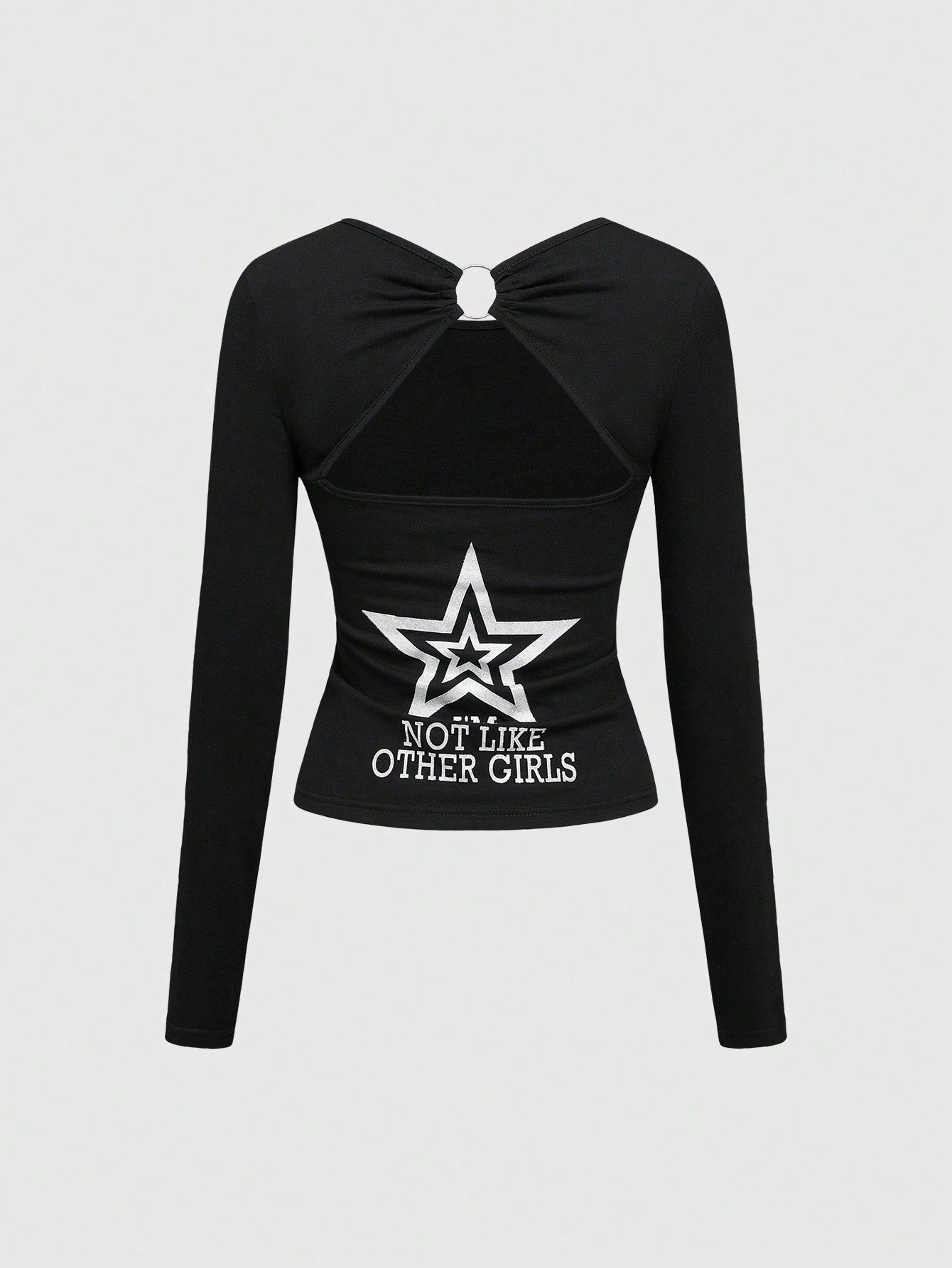 ROMWE Camiseta sin espalda para mujer con estampado de letras "Millennium Babe" y brillos