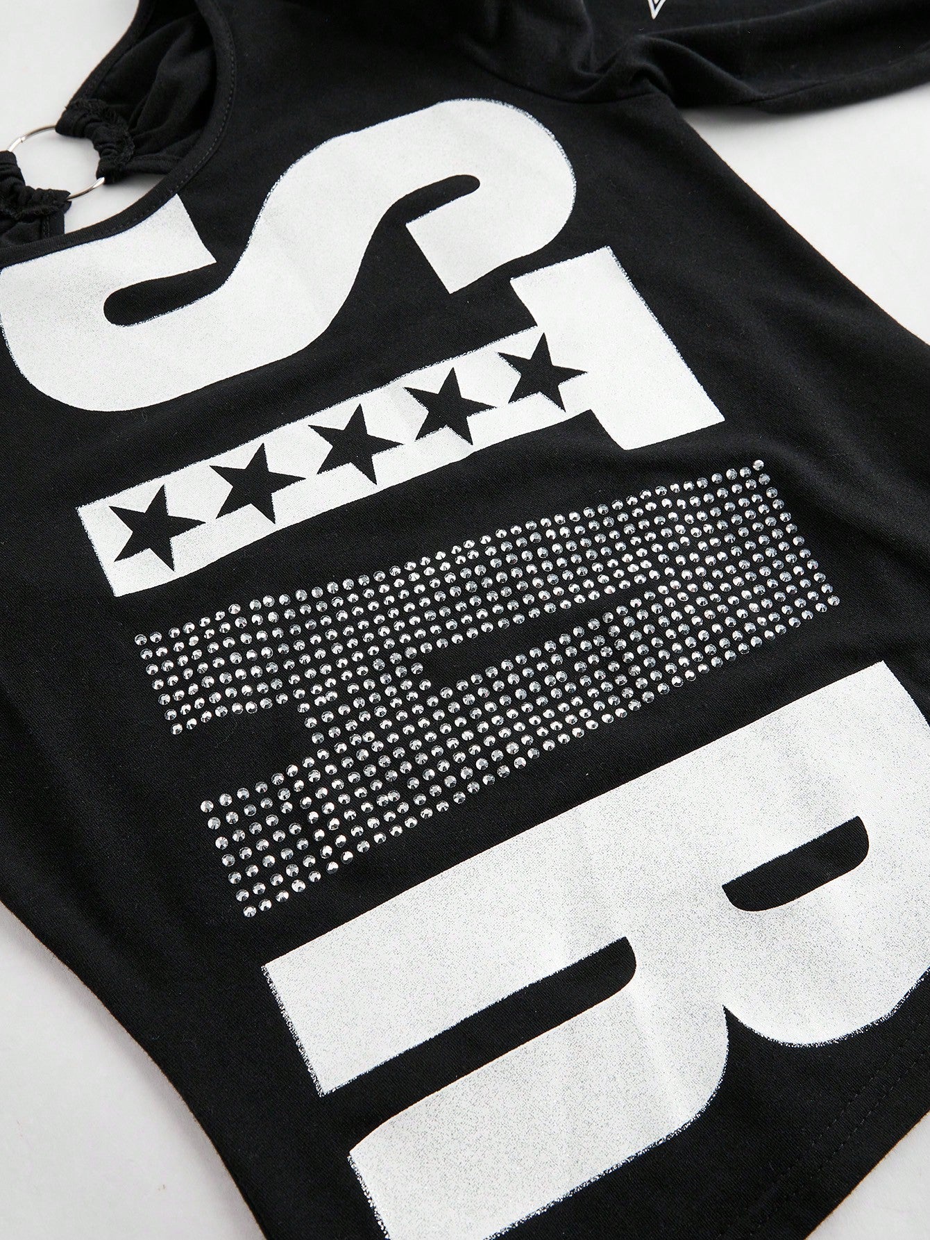 ROMWE Camiseta sin espalda para mujer con estampado de letras "Millennium Babe" y brillos