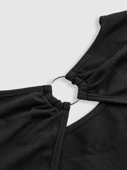 ROMWE Camiseta sin espalda para mujer con estampado de letras "Millennium Babe" y brillos