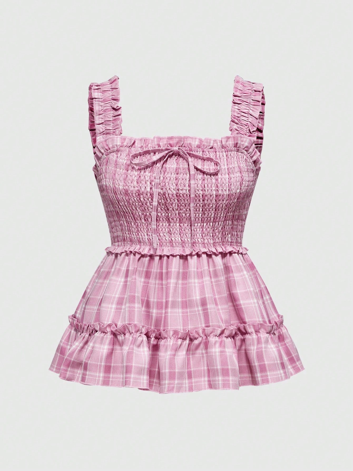ROMWE Camiseta sin mangas a cuadros retro dulce y picante para mujer