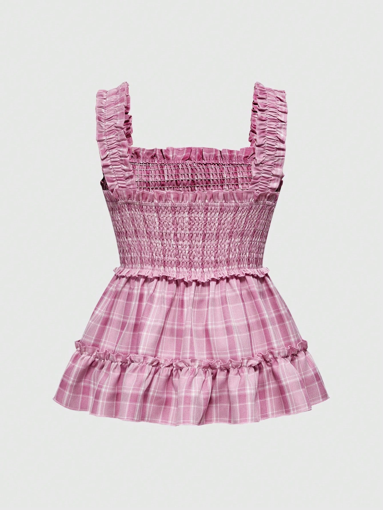 ROMWE Camiseta sin mangas a cuadros retro dulce y picante para mujer