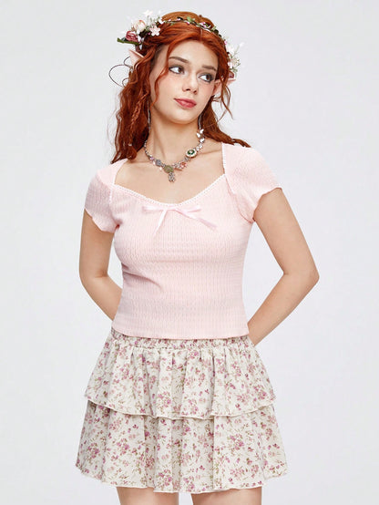 ROMWE Camiseta unicolor con nudo delantero
