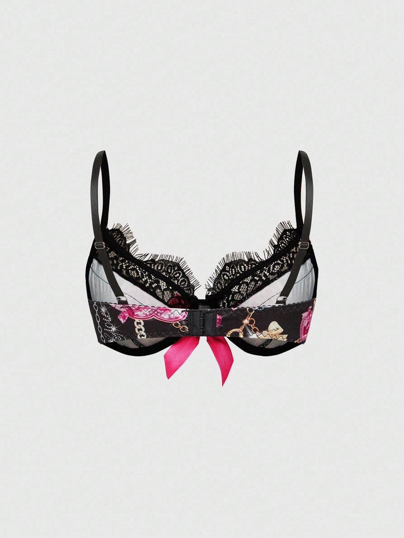 ROMWE J-Fashion Collar con colgante de corazón rosa y diamantes, diseño de texto con rhinestones, sujetador con aros y ribete de encaje ojal, estilo Gyaru de Shibuya J-Fashion