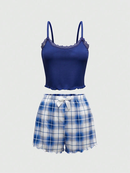 ROMWE Conjunto de pijama casual para mujer, estilo campus universitario, para verano