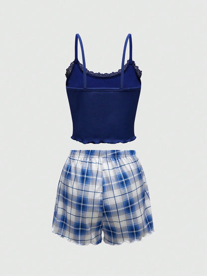 ROMWE Conjunto de pijama casual para mujer, estilo campus universitario, para verano